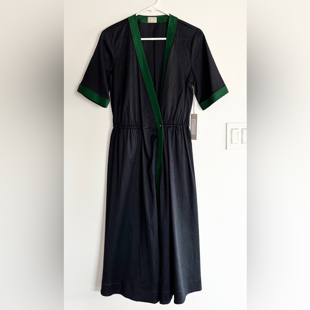 NWT Designer Wrap Dress by CG - CHRIS GELINAS Sz 4 Navy Green